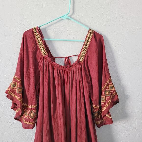 Easel 3/4 Sleeve Boho Printed Embroidered Printed Gauzi Dress - Picture 3 of 12
